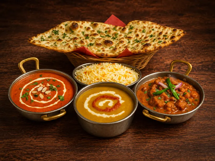 Curry trio & naan at Gill's Restaurant Gibraltar