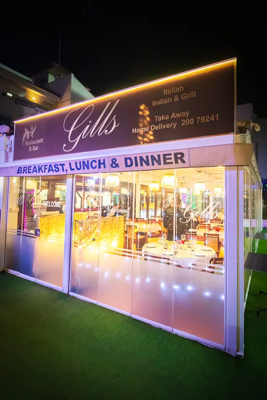 Evening frontage at Gill's Restaurant Gibraltar